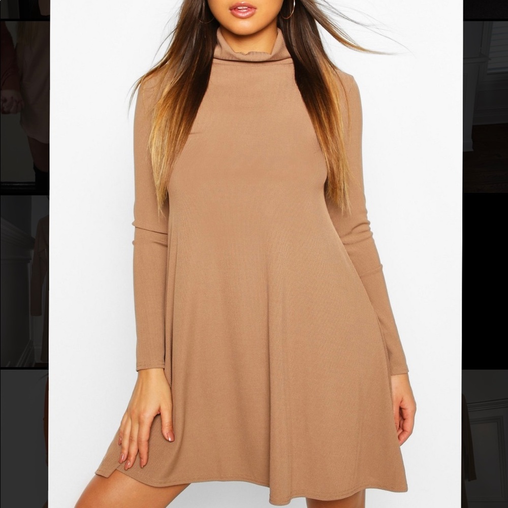 Tan Turtleneck Skater Dress